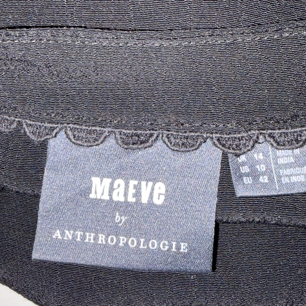 Maeve Anthropologie Blouse Womens 10 Black Excellent Pleated Waist Side Zip Top - Picture 2 of 7